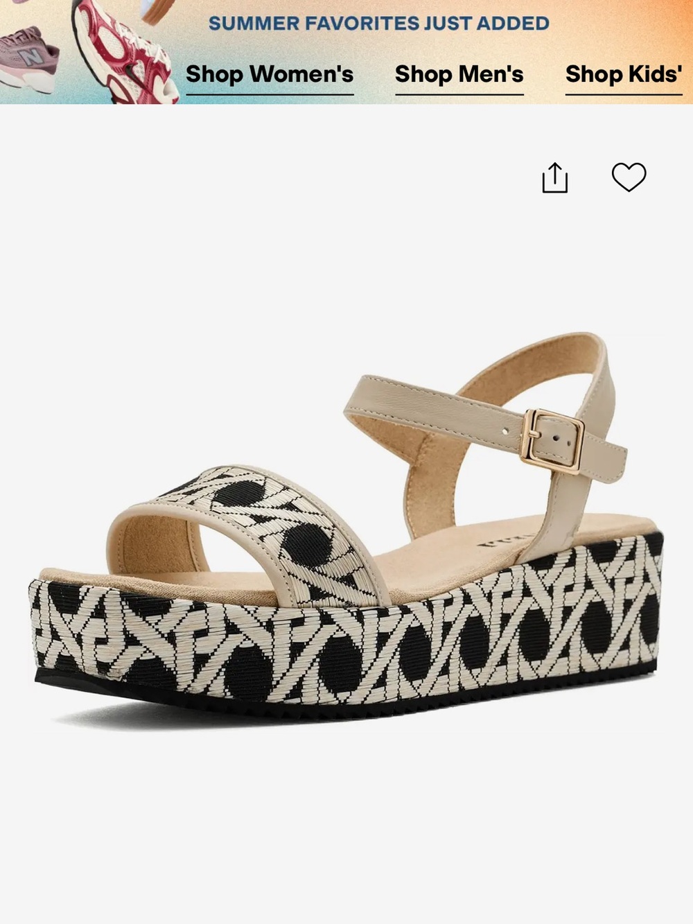 Vaneli Beige Leather Strappy Platforms with Black & Cream Geometric Woven Sole